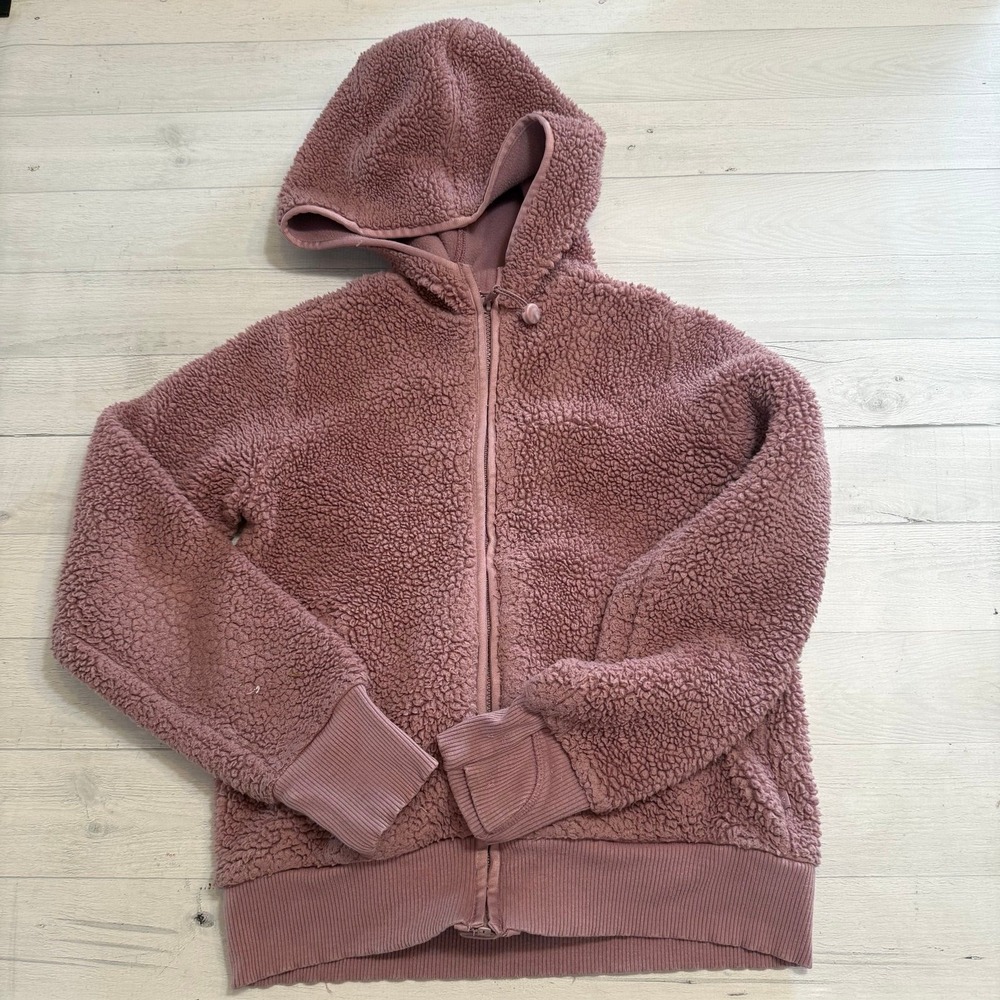 Athleta girl girls pink Sherpa zip up‎ jacket sweater 8/10